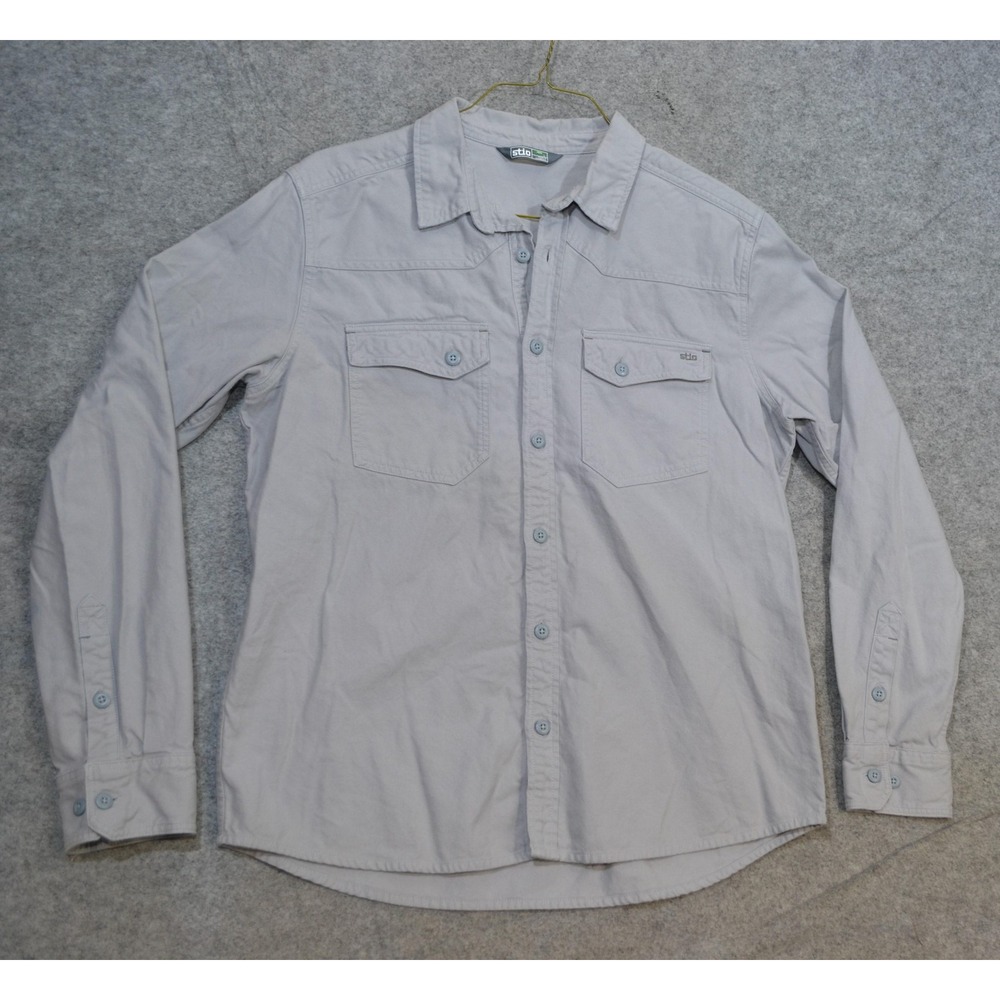 Stio Shirt Mens L Gray Organic Cotton Button Up Long Sleeve Utility Casual